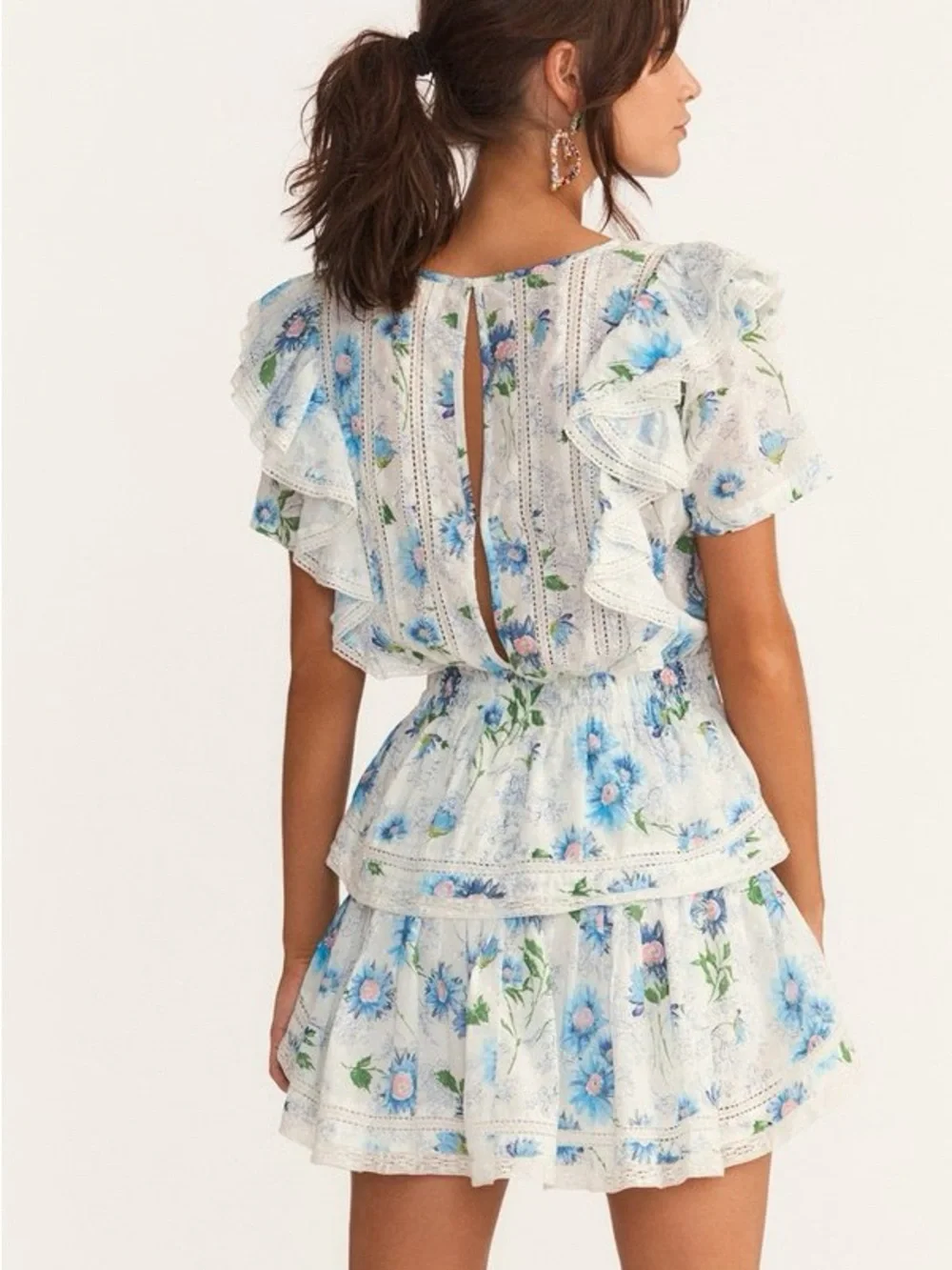 FOR LIZ - NWT LoveShackFancy Natasha Floral Mini Dress in Blueberry Cloud(XL) - Picture 2 of 5